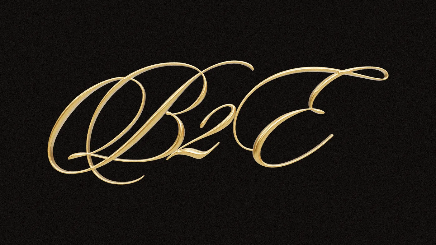 B2E Wortmarke in Gold auf Deep Shadow